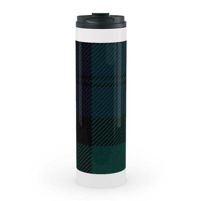 Travel Mugs: Blackwatch Tartan - Black Stainless Mug, White, 20oz, Black