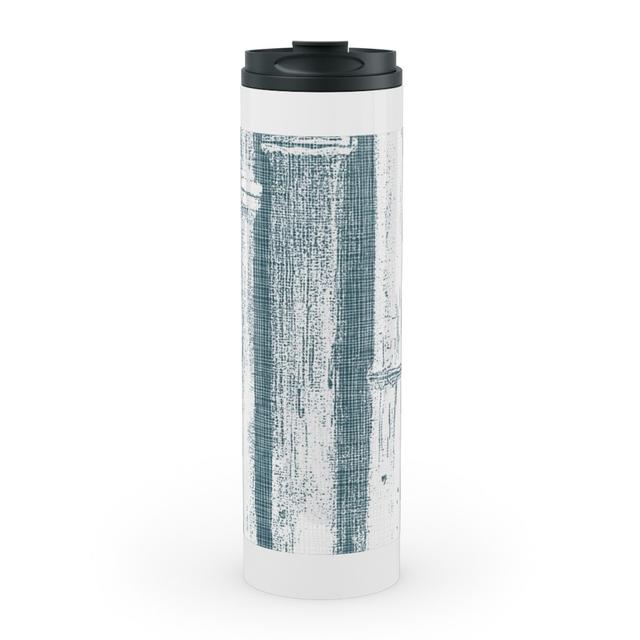 Travel Mugs: Bamboo - Grey Stainless Mug, White, 20oz, Blue, Tru