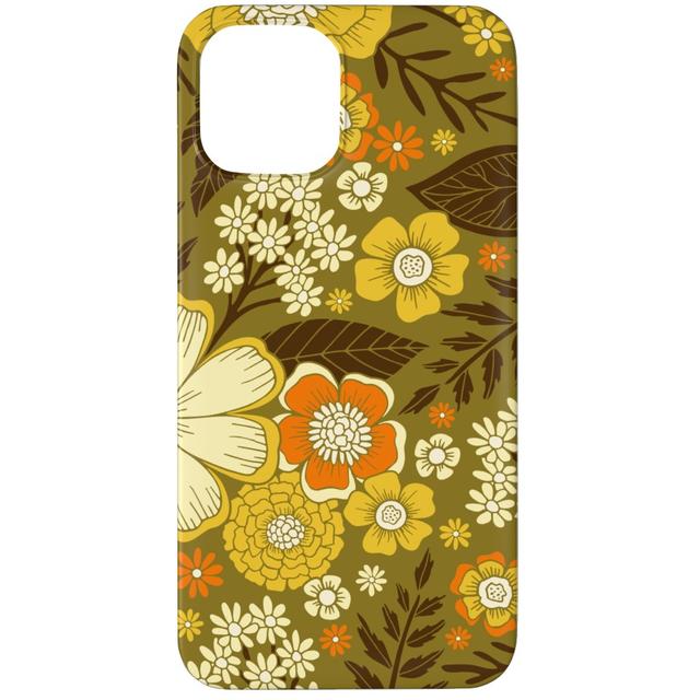 Custom iPhone 12 Pro Cases: 1970s Retro/Vintage Floral - Yellow and Brown, Slim Case, Matte Finish, Yellow, Classic Yellow