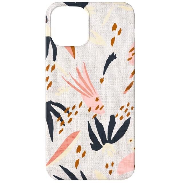 Custom iPhone 12 Cases: French Linen Floral - Pink, Silicone Liner Case, Matte Finish, Pink, Bright Pink