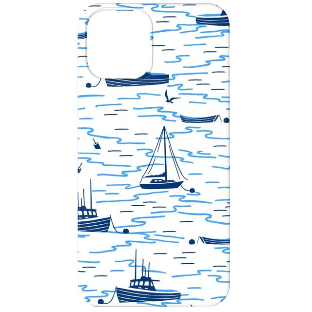 Custom iPhone 12 Cases: Harbor Boats - Blue on White, Slim Case, Matte Finish, Blue, True Blue