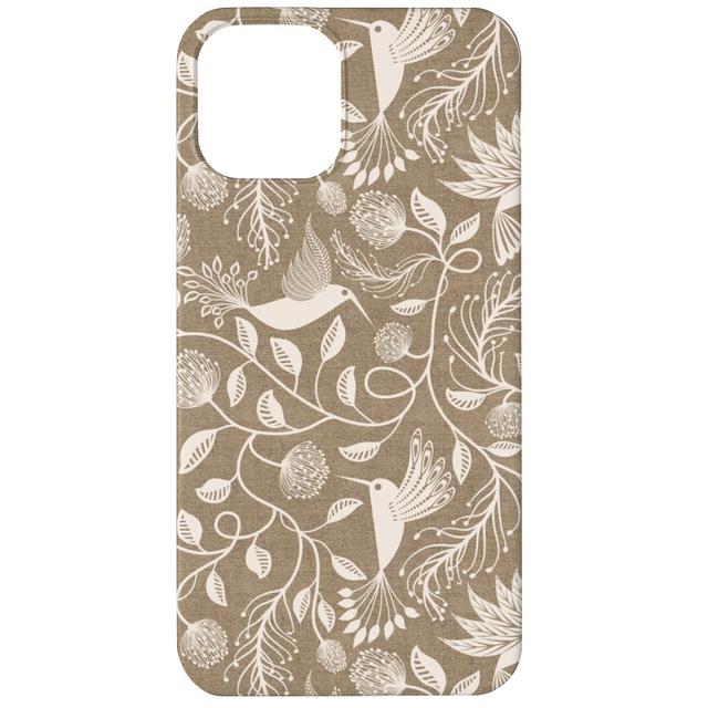 Custom iPhone 12 Cases: Papercutting Floral and Hummingbirds - Neutral, Slim Case, Matte Finish, Beige, Pearl