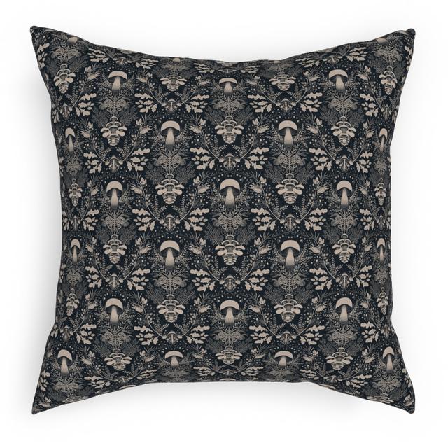 Woven Pillows: Mushroom Forest Damask, White, 18x18, Double Sided, Black