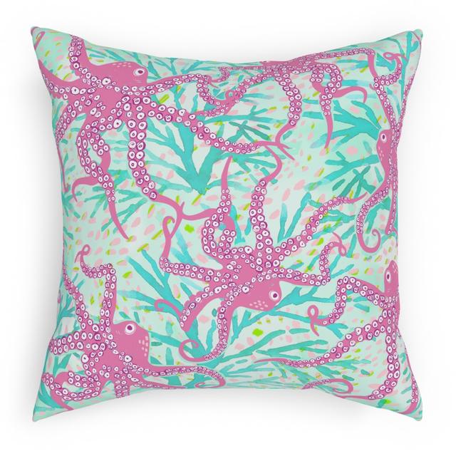 Woven Pillows: Oceana - Pink and Teal, White, 18x18, Double Sided, Multicolor