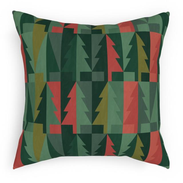 Woven Pillows: Geometric Forest - Red and Green, White, 18x18, Double Sided, Green, Classic Green