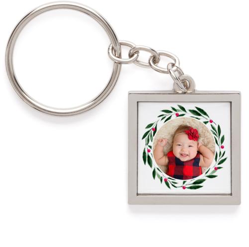 Pewter Key Rings: Monogram Foliage, White