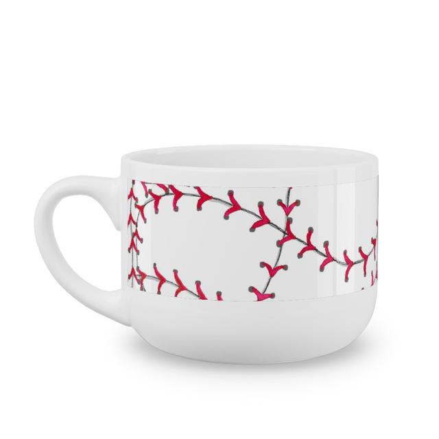 White Latte Mugs: Baseball Seams - White Latte Mug, White, 25oz, Red