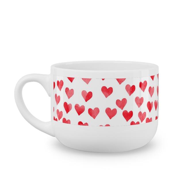 White Latte Mugs: Watercolor Hearts - Red Latte Mug, White, 25oz, Red