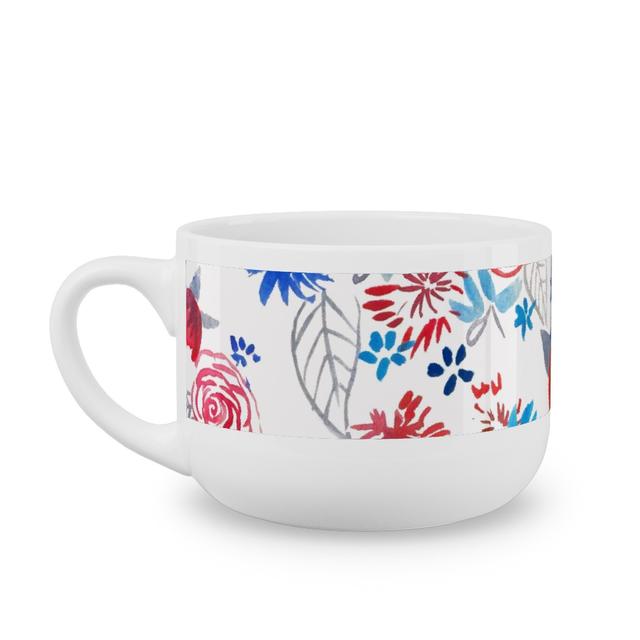 White Latte Mugs: Patriotic Watercolor Floral - Red White and Blue Latte Mug, White, 25oz, Multicolor