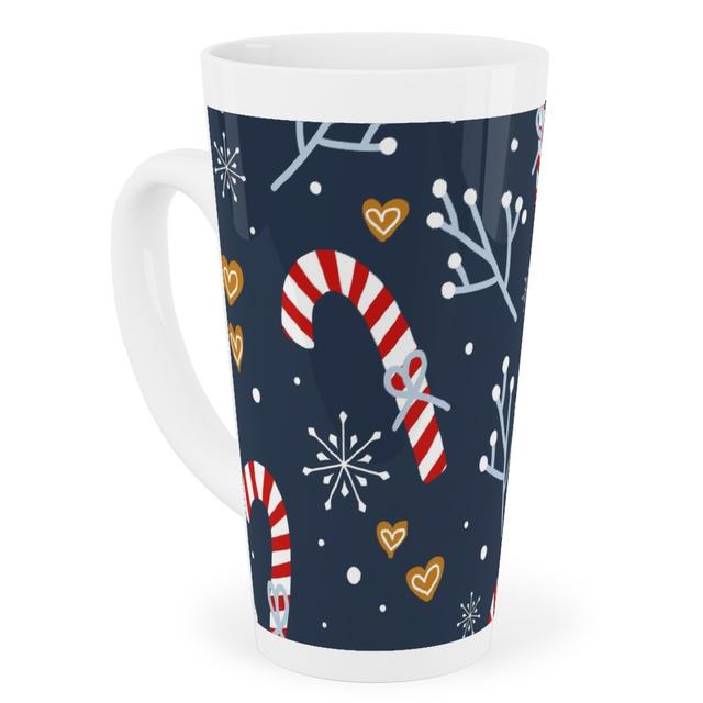 Mugs: Candy Canes and Gingerbread Hearts Tall Latte Mug, 17oz, Blue, True Blue