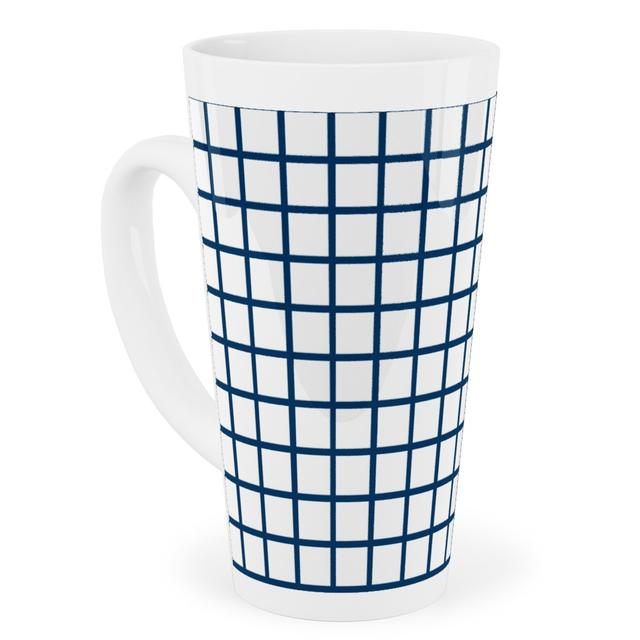 Mugs: Grid - Navy and White Tall Latte Mug, 17oz, Blue, True Blue
