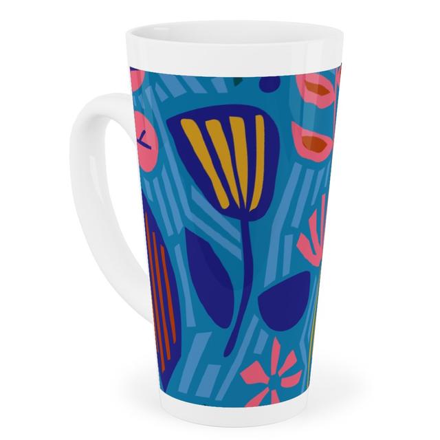 Mugs: Paper Cut Floral Garden Tall Latte Mug, 17oz, Multicolor, Blue Suede