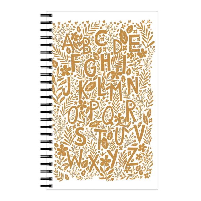 Personalized Notebooks: Floral Alphabet - Textured Yellow Block Print, 5x8, Orange