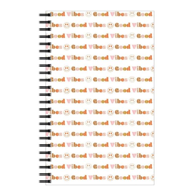 Personalized Notebooks: Good Vibes - Retro 70s Smiley Face - Earthy, 5x8, Orange