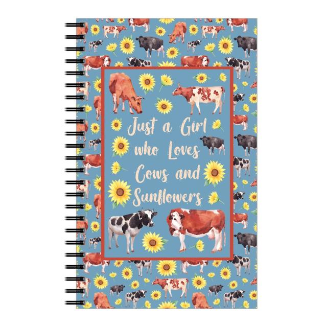 Personalized Notebooks: Just a Girl Who Loves Cows & Sunflowers on Blue, 5x8, Multicolor