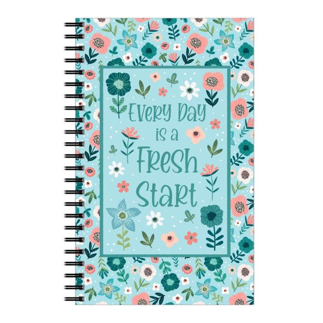 Personalized Notebooks: Every Day Is a Fresh Start - Florals in Coral, Aqua & White, 5x8, Blue, True Blue