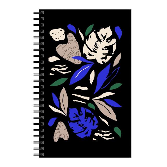 Personalized Notebooks: Abstract Leaves - Blue & Tan on Navy, 5x8, Blue, True Blue