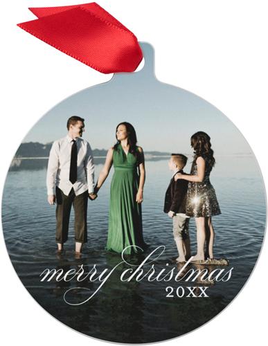 Metal Christmas Ornaments: Classic Merry Christmas, Circle, White