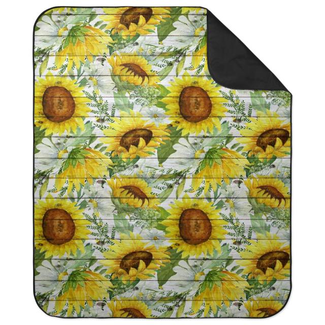 Picnic Blankets: Watercolor Sunflowers and Daisies - Multi