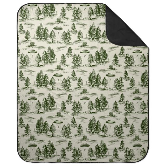 Picnic Blankets: Alien Abduction - Forest Green and Cream Picnic Blanket, Green, Classic Green