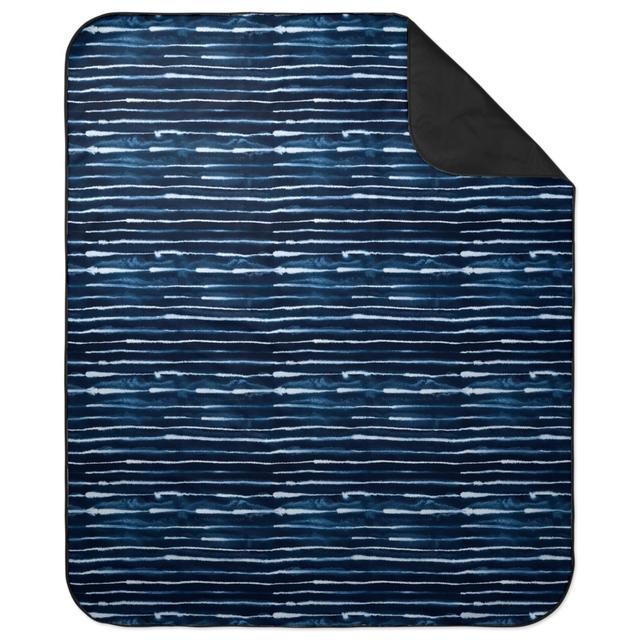 Picnic Blankets: Ikat Watercolor Stripes - Navy, Blue, True Blue