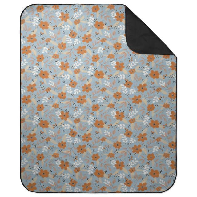Picnic Blankets: Fall Florals, Blue, Cool Gray