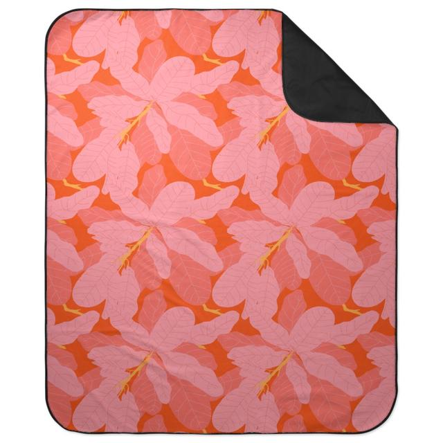 Picnic Blankets: Tropical Banana Leaves - Coral Spice Picnic Blanket, Pink, Bright Pink