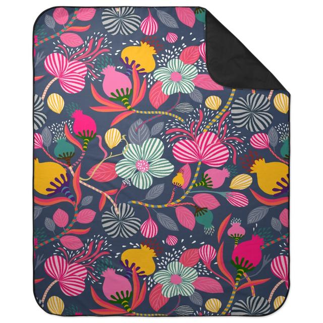 Picnic Blankets: Lucious Garden - Multi on Blue