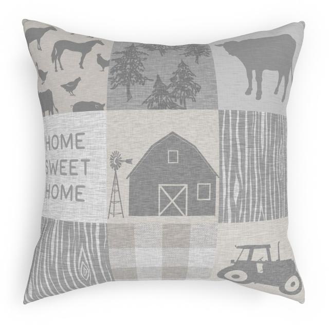 Woven Pillows: Home Sweet Home Farm - Grey and Cream, Beige, 18x18, Single Sided, Gray