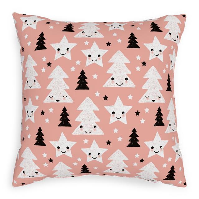 Woven Pillows: Merry Christmas Kawaii - Pink, Beige, 20x20, Single Sided, Pink, Bright Pink