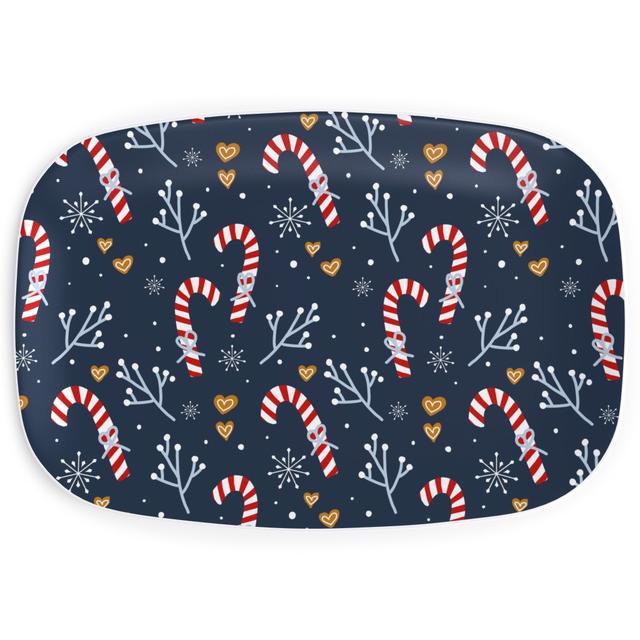 Serving Platters: Candy Canes and Gingerbread Hearts, Blue, True Blue