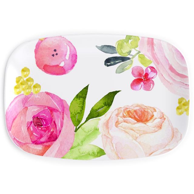 Serving Platters: Spring Peonies, Roses, and Poppies - Watercolor, Pink, Bright Pink