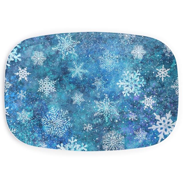 Serving Platters: Whinsical Snowflakes Handpainted With Watercolors - Blue, True Blue