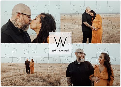 Custom Photo Puzzles: Monogram Grid, 60 Pieces, White