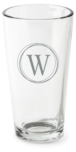 Etched Pint Glasses: Circle Monogram, Set of 1, White