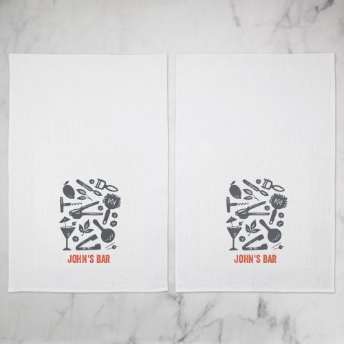 Tea Towels: Bar Tools, Set of 2, Gray, charcoal