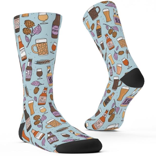 Custom Socks: Cheers Craft Beer and Glasses, Multicolor, Powder Blue