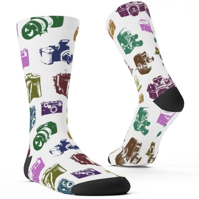 Custom Socks: Retro Cameras, Multicolor, Wood