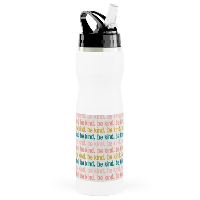 Photo Water Bottle with Straw: Be Kind - Pink, Coral, Teal, Stainless Steel, 25oz, Multicolor