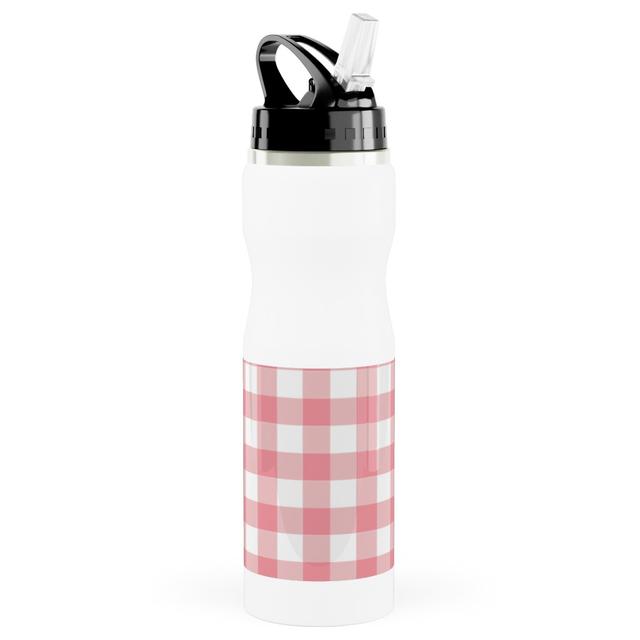 Photo Water Bottle with Straw: Simple Gingham, Stainless Steel, 25oz, Pink, Ballet Slipper