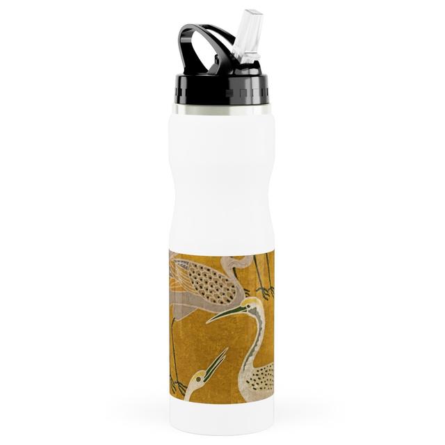 Photo Water Bottle with Straw: Deco Cranes - Golden Hour, Stainless Steel, 25oz, Yellow, Classic Yellow
