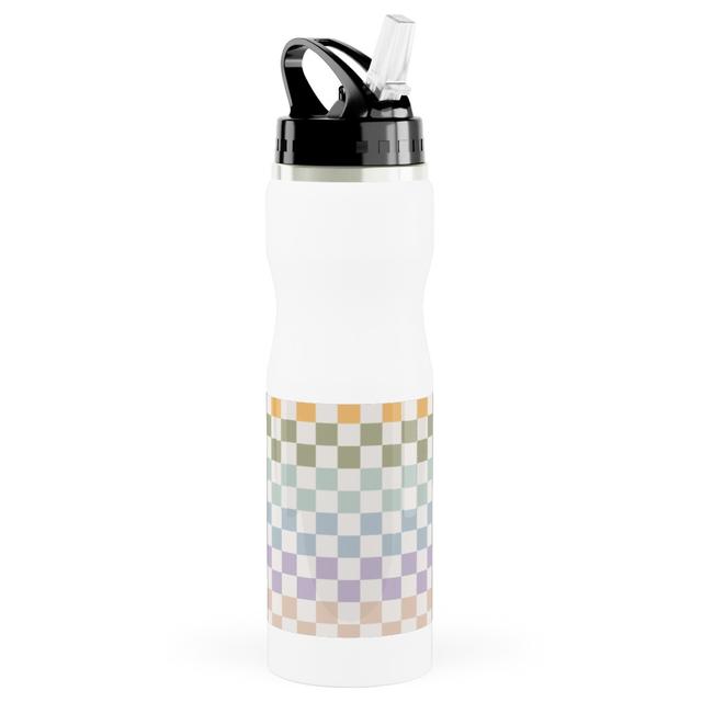 Photo Water Bottle with Straw: Boho Rainbow Checks Plaid - Multi, Stainless Steel, 25oz