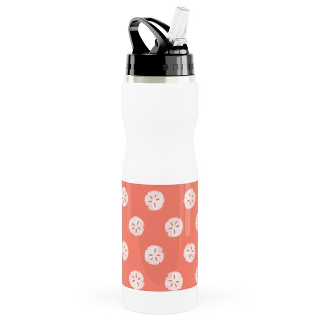Photo Water Bottle with Straw: Sand Dollars - Coral, Stainless Steel, 25oz, Orange