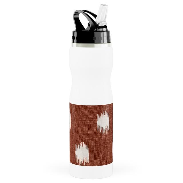 Photo Water Bottle with Straw: Ikat Polka Dots - Rust, Stainless Steel, 25oz, Red