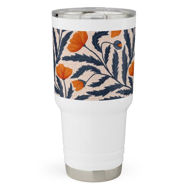 Travel Tumblers: Poppy Flower - Blue and Orange, 30oz, Blue, True Blue