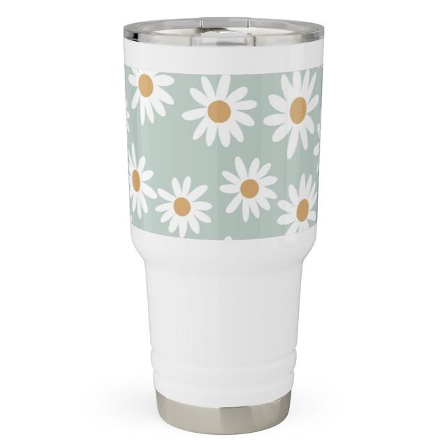 Travel Tumblers: Daisies, 30oz, Blue, Celeste