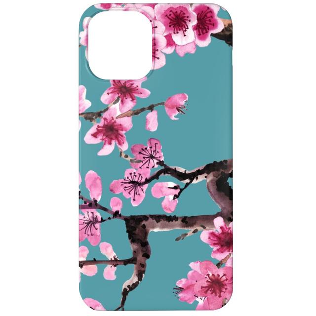 Custom iPhone 11 Cases: Sakura - Pink on Turquoise, Slim Case, Matte Finish, Blue, True Blue