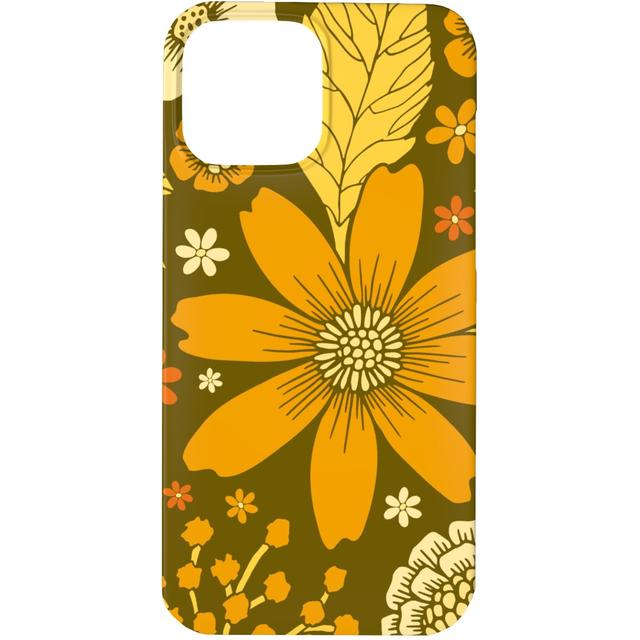 Custom iPhone 13 Pro Cases: 1970s Retro Flowers - Yellow, Orange & Olive Green, Slim Case, Matte Finish, Orange