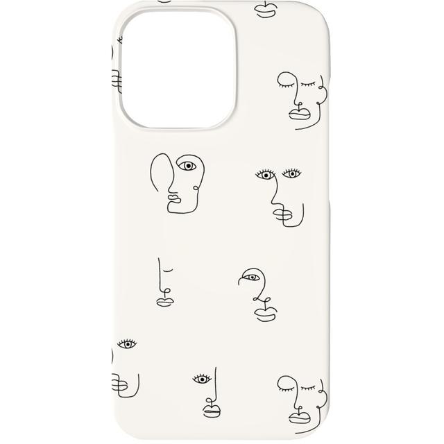 Custom iPhone 13 Cases: Minimalist Feminist Faces - Line Drawing, Slim Case, Matte Finish, Beige, Pearl