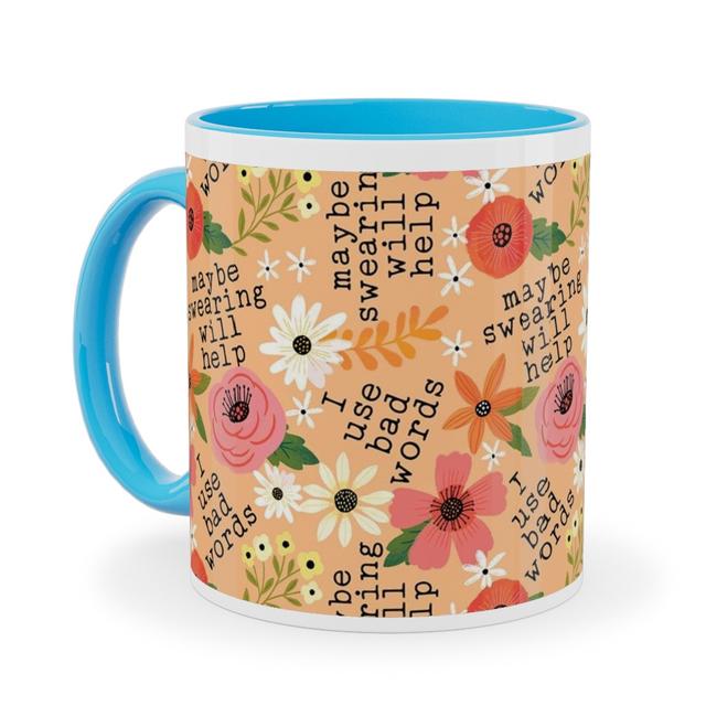 Light Blue Photo Mugs: Maybe Swearing Will Help - Florai - Peach Ceramic Mug